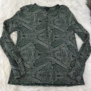 Lucky Brand womens green geo pattern henley top M long sleeve Flawed